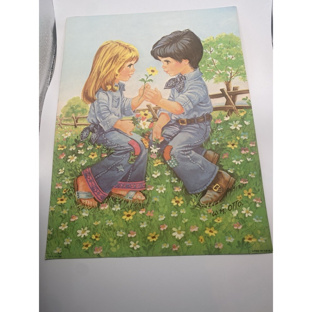 W.M. Otto Prints 1970's Hippie Big Eye Girl & Boy Kids Children 4 Prints‎ 9x12